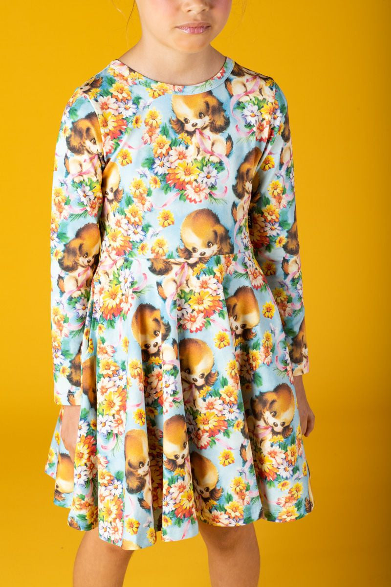 Puppy Love Long Sleeve Waisted Dress - Teen
