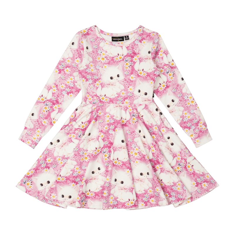 White Kitten Long Sleeve Waisted Dress