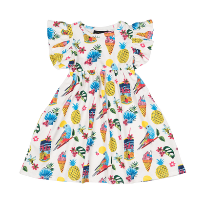 Tropicana Dress with Shoulder Frills
