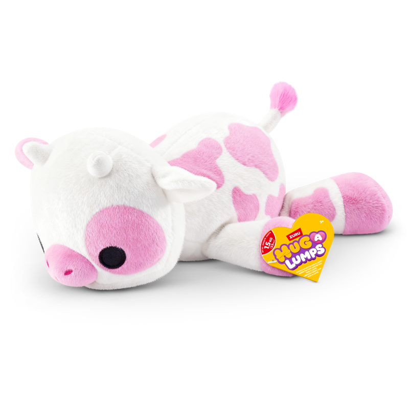 ZURU Hug-a-Lumps Holly the Highland Cow weighted fluffy plush toy in white and pink, medium 1.3kg soft sensory plush for kids aged 3+