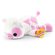 ZURU Hug-a-Lumps Holly the Highland Cow weighted fluffy plush toy in white and pink, medium 1.3kg soft sensory plush for kids aged 3+