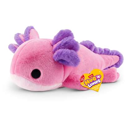 ZURU Hug-a-Lumps Ally the Axolotl weighted fluffy plush toy in pink and purple, medium 1.3kg soft sensory plush for kids aged 3+