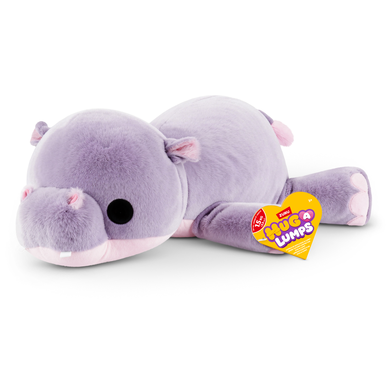 ZURU Hug-a-Lumps Harley the Hippo weighted fluffy plush toy in soft purple, medium 1.3kg sensory plush for kids aged 3+