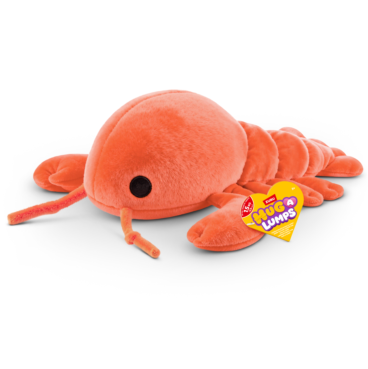 ZURU Hug-a-Lumps Lenny the Lobster weighted fluffy plush toy in bright orange, medium 1.3kg sensory plush for kids aged 3+