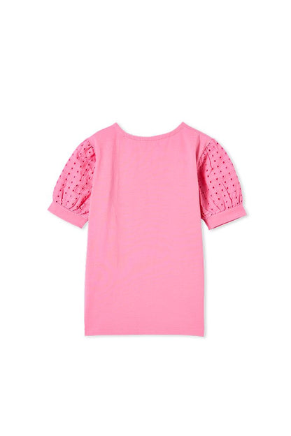 Pink Broderie Sleeve Tee